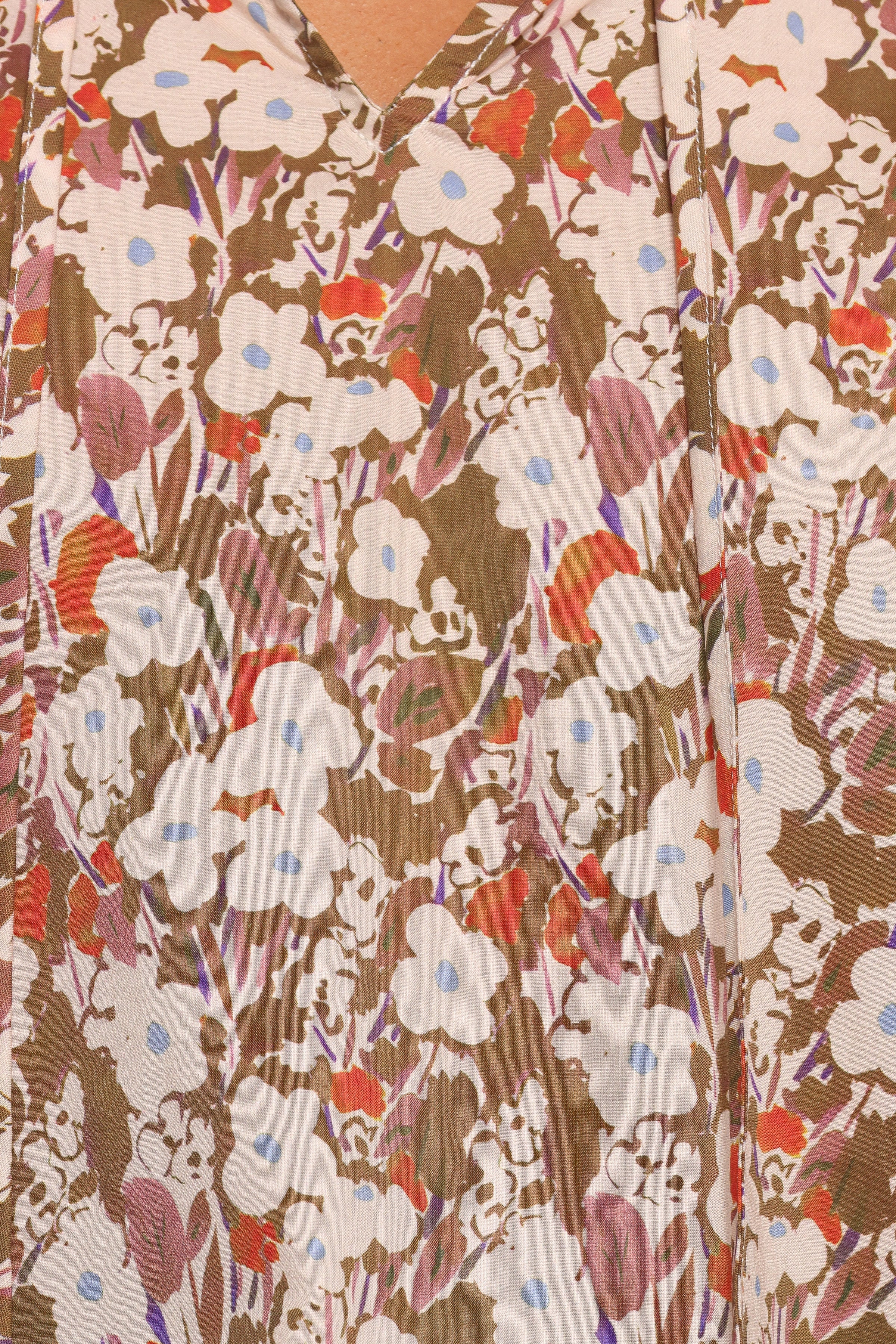 Selmah Long Sleeve Top - Cream Olive Orange