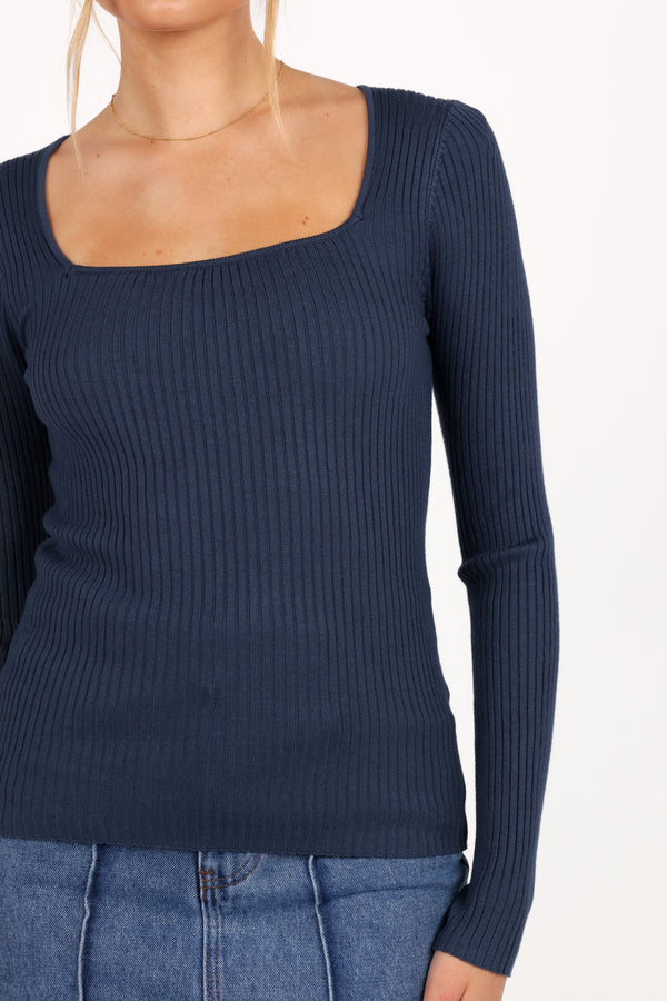 Shani Ribbed Knit Top - Dusty Blue