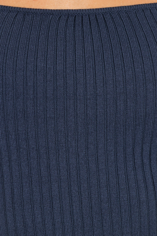 Shani Ribbed Knit Top - Dusty Blue