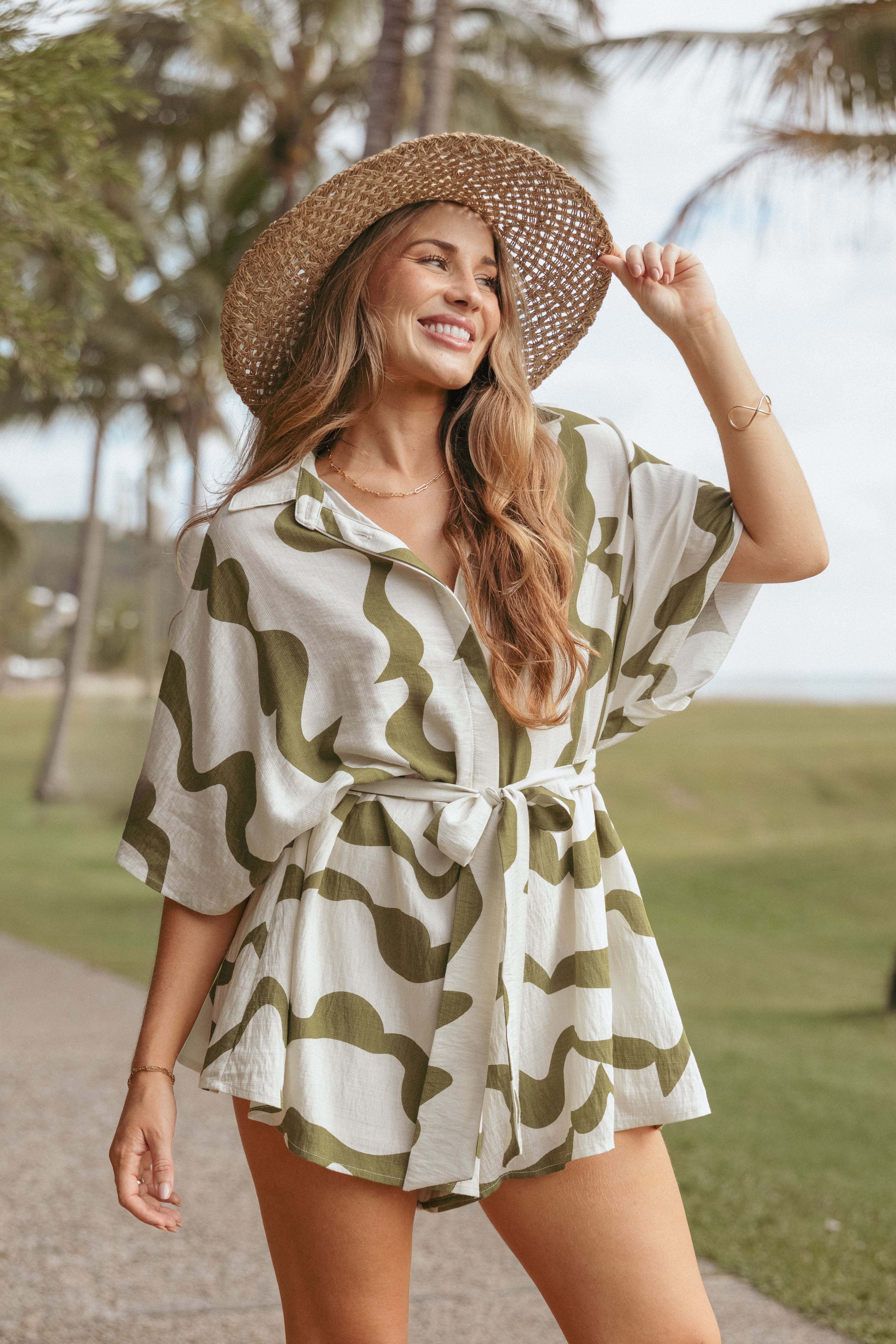 Sheily Tie Waist Playsuit - Green