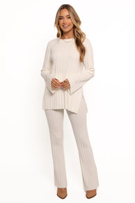 Silvie Long Sleeve Knitted Set - Cream