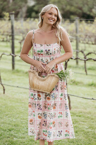 Simona Maxi Dress - Pink Floral Tile