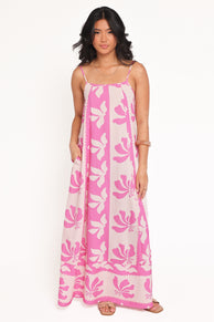 Sirena Maxi Dress - Pink Palm Print