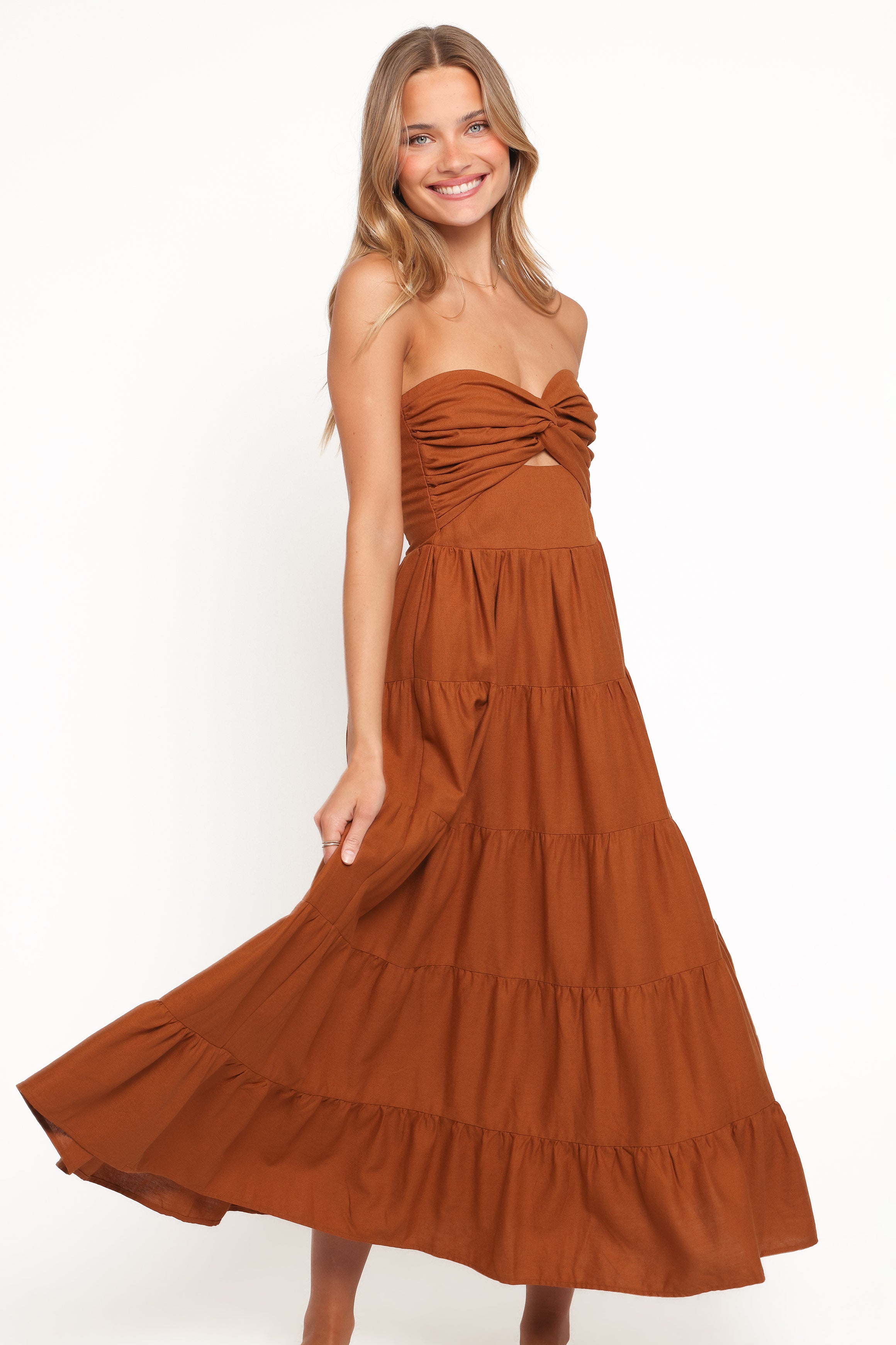 Sitara Strapless Midi Dress - Brown