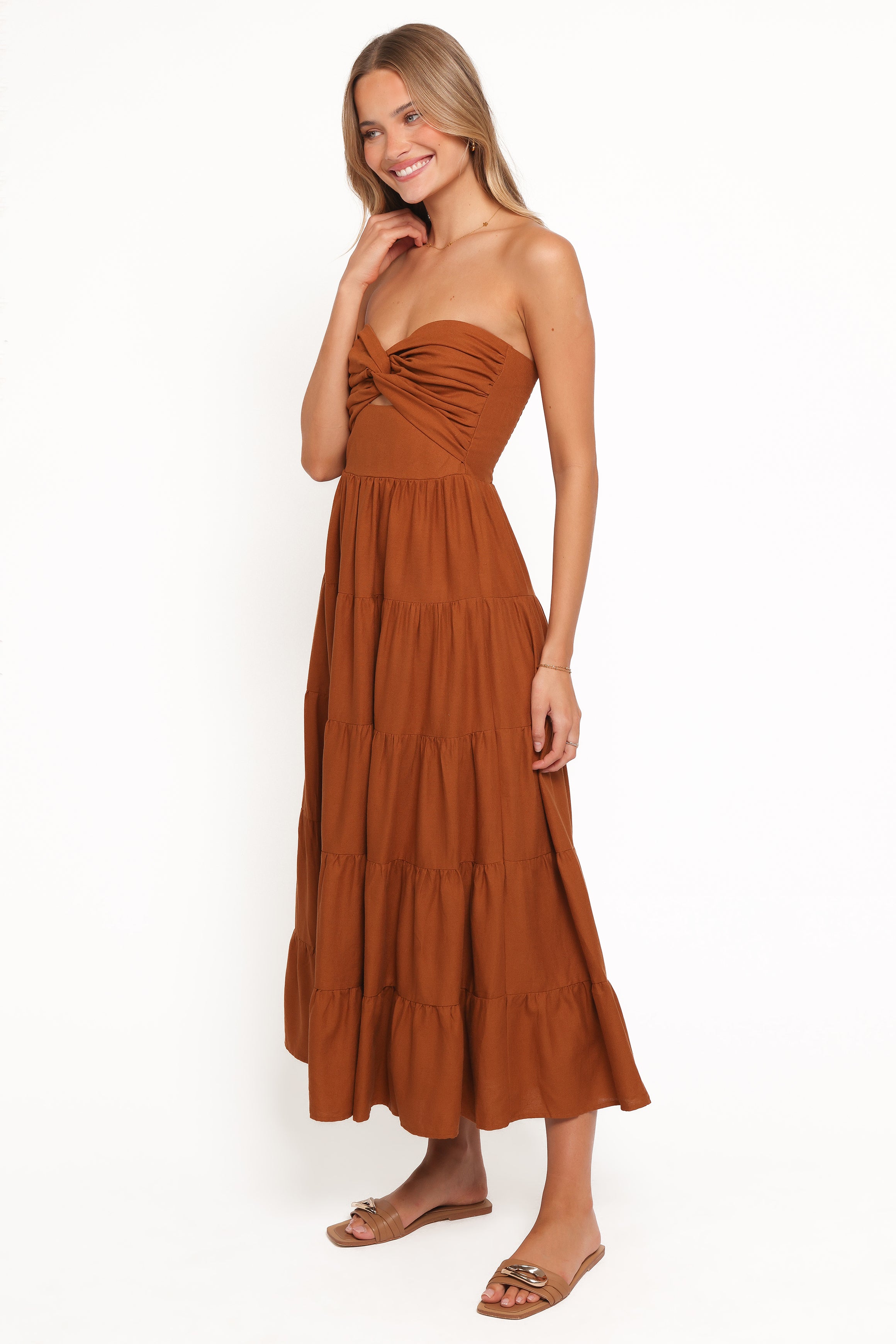 Sitara Strapless Midi Dress - Brown