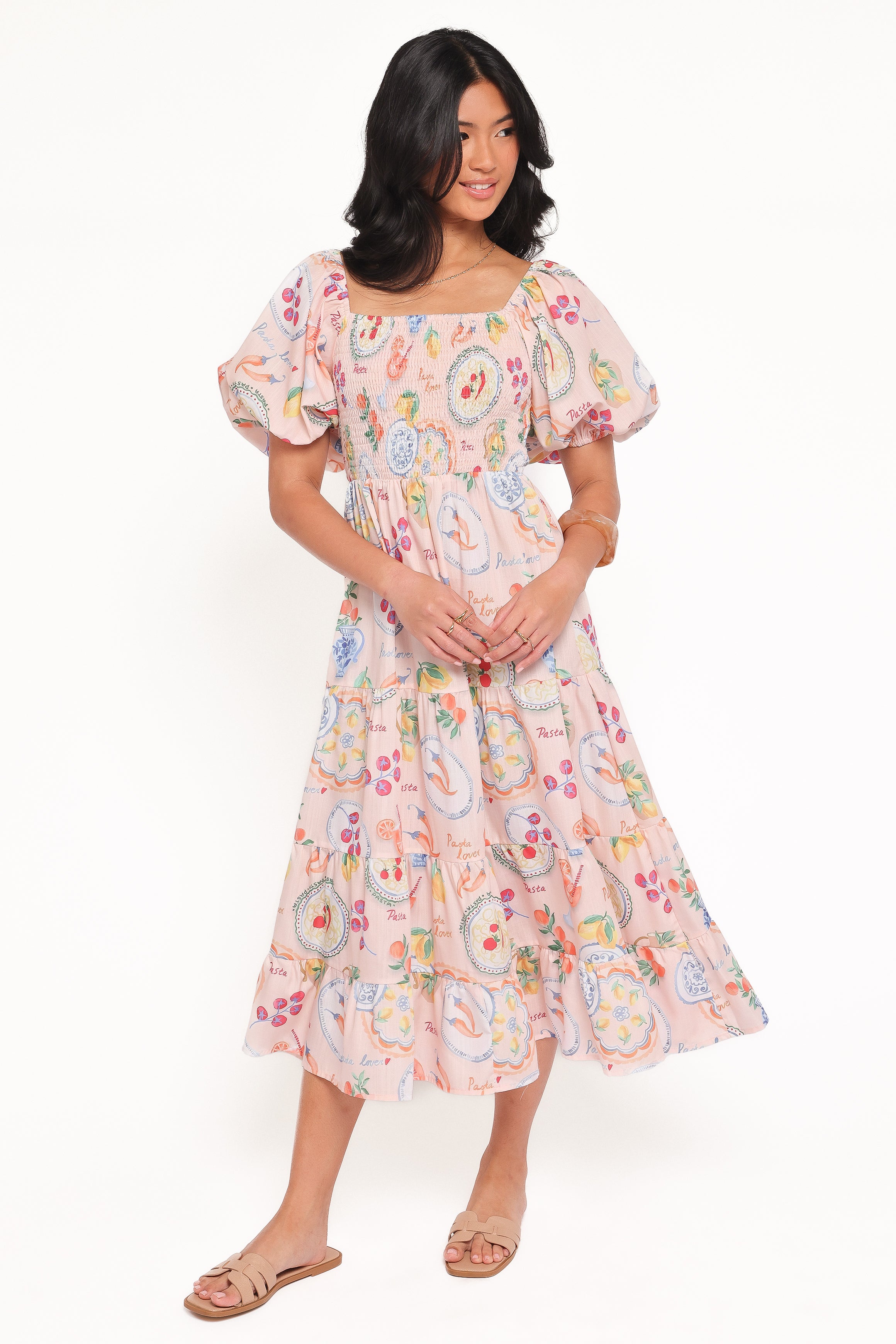 Soliel Puff Sleeve Midi - Pasta Print