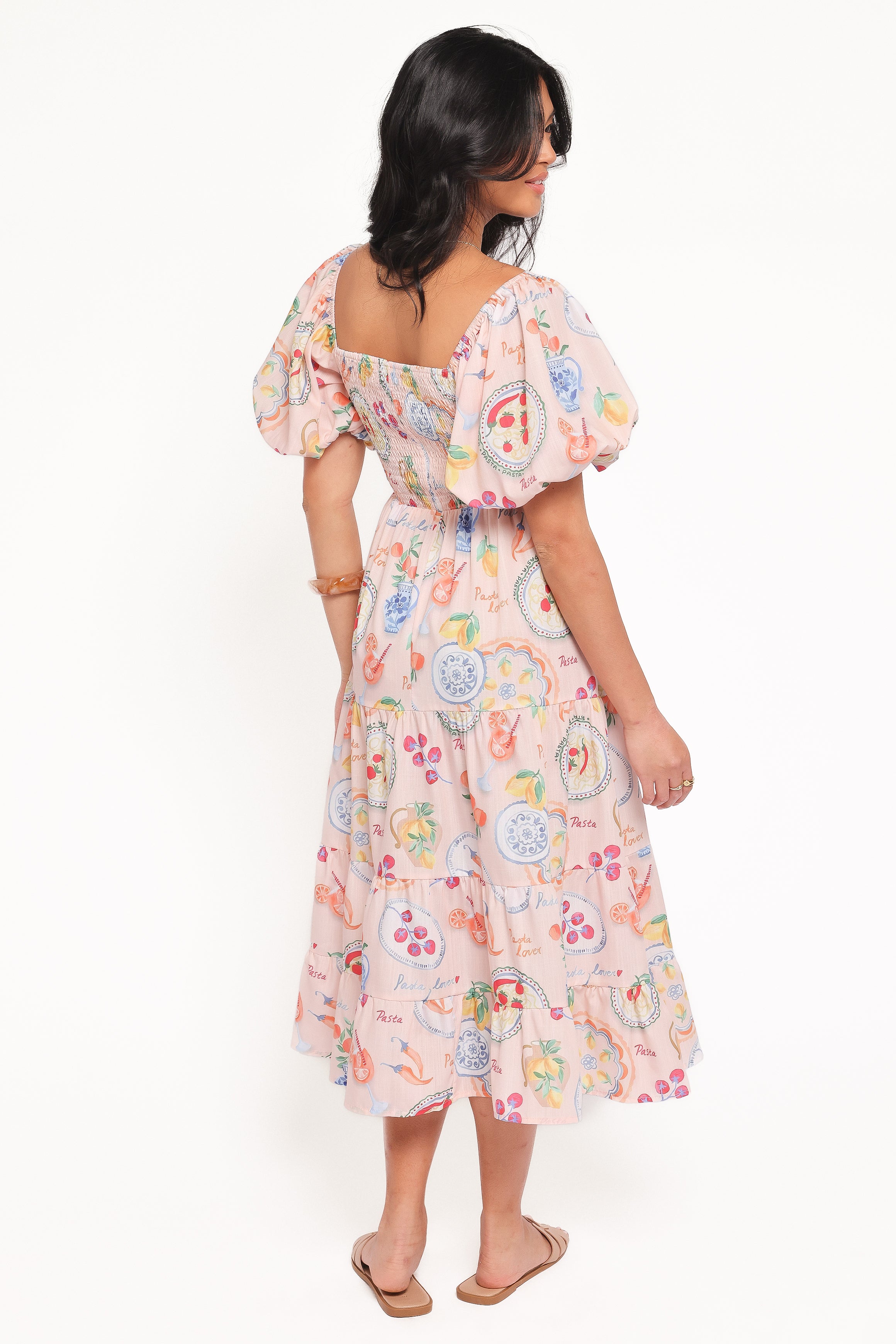 Soliel Puff Sleeve Midi - Pasta Print