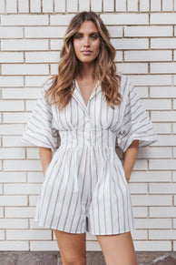 Sonyalle Playsuit - Blue Brown Stripe
