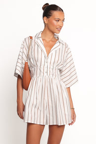 Sonyalle Playsuit - Blue Brown Stripe