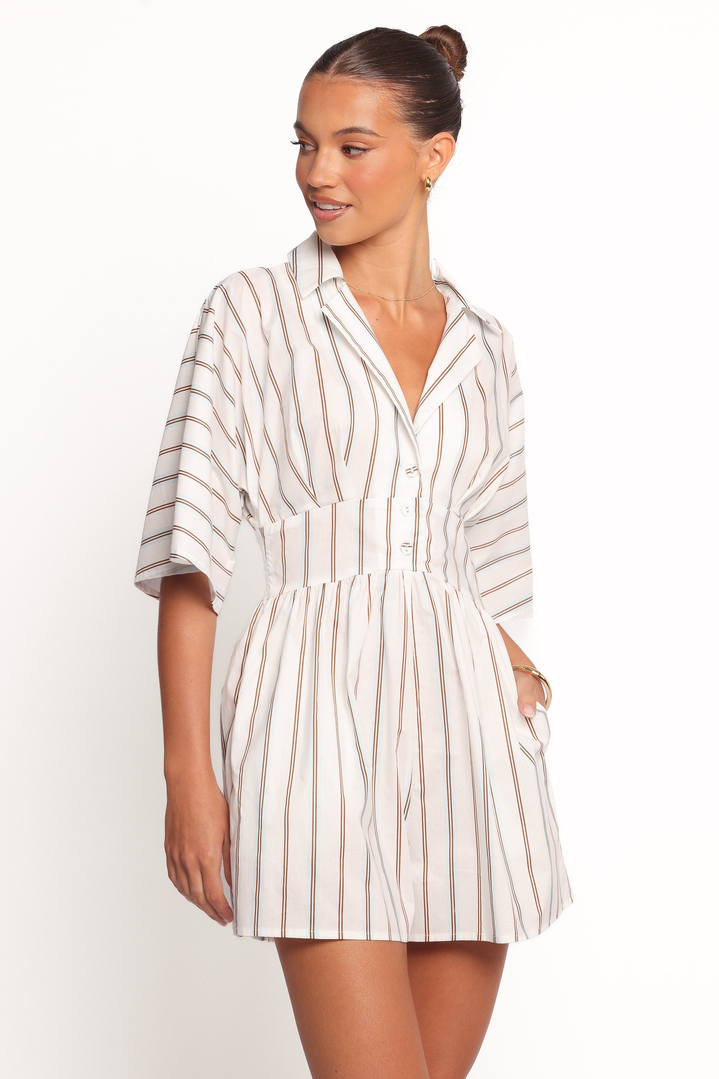 Sonyalle Playsuit - Blue Brown Stripe