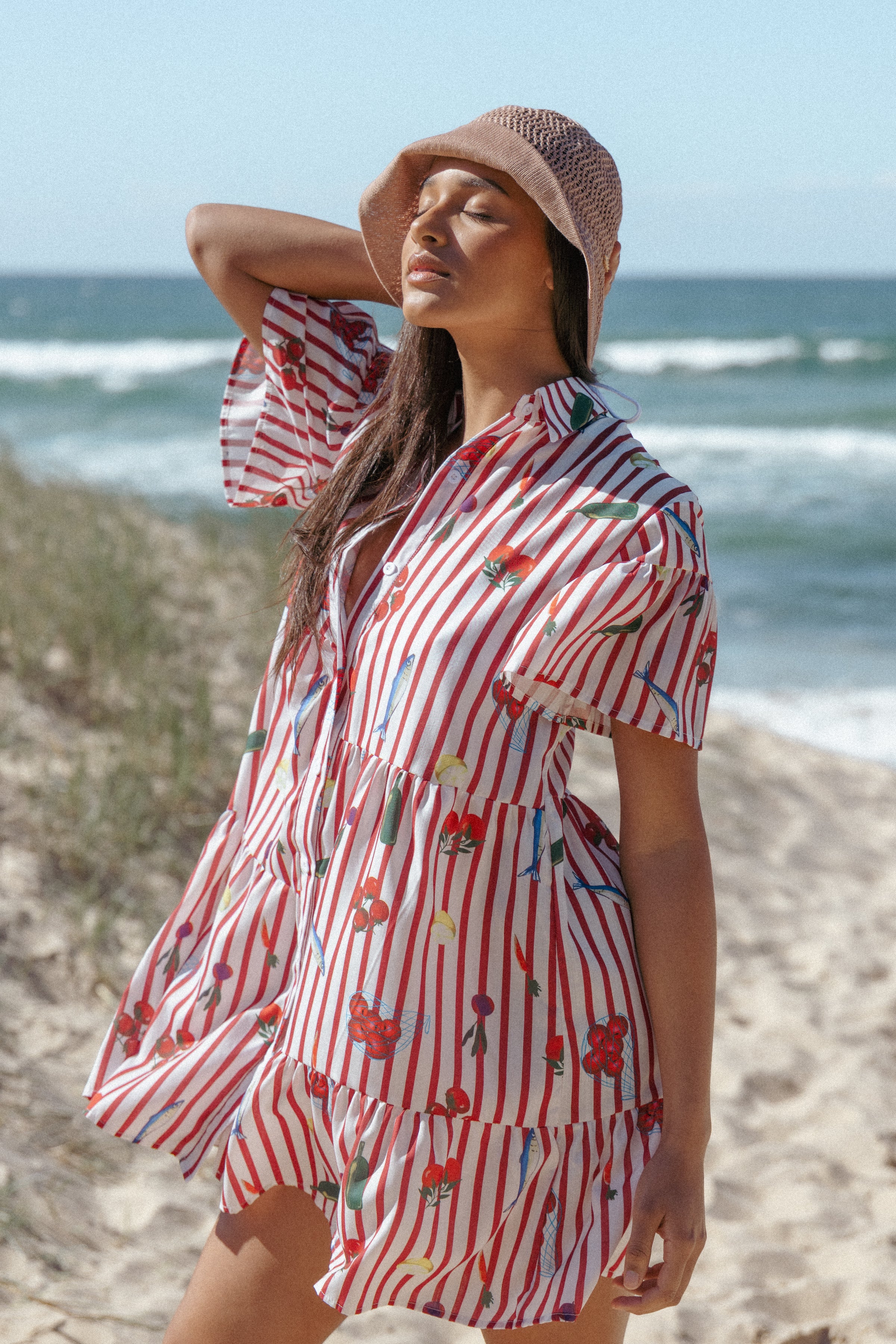 Peachy Mini Dress - Red Picnic Stripe