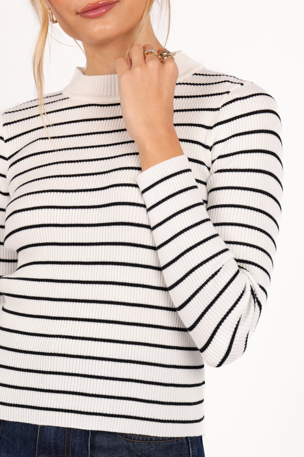 Stacie Ribbed Knit Top - Cream Black Stripe