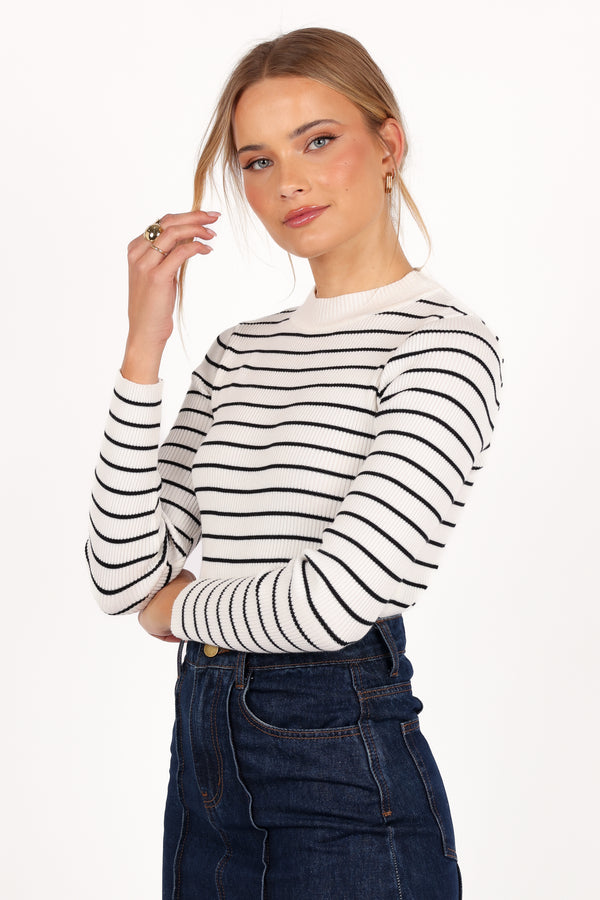 Stacie Ribbed Knit Top - Cream Black Stripe