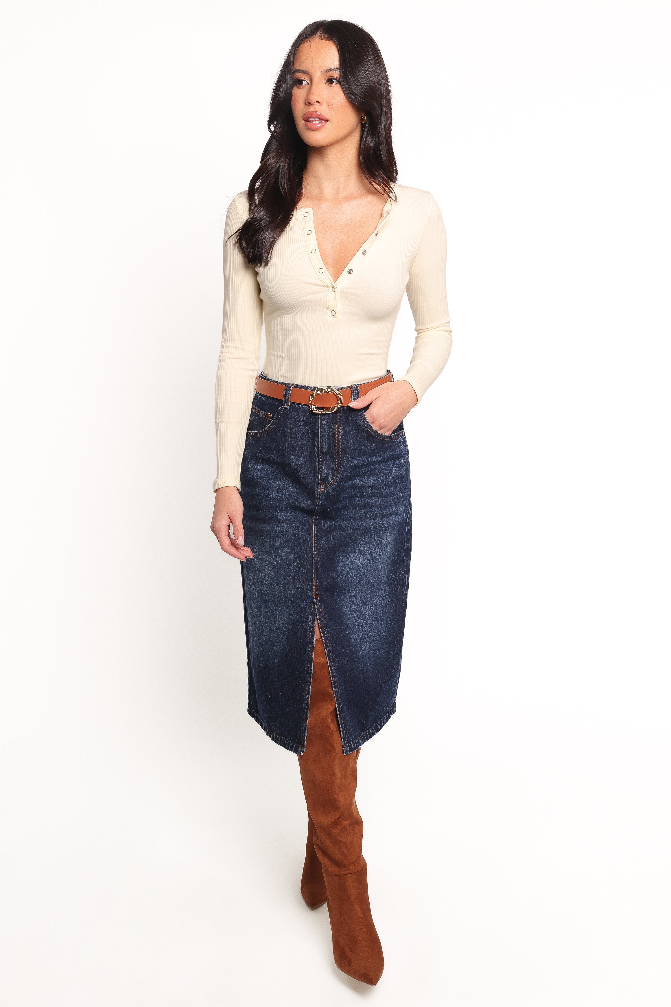 Starcie Denim Midi Skirt - Medium Denim