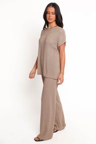 Stassia Knitted Pant Set - Brown