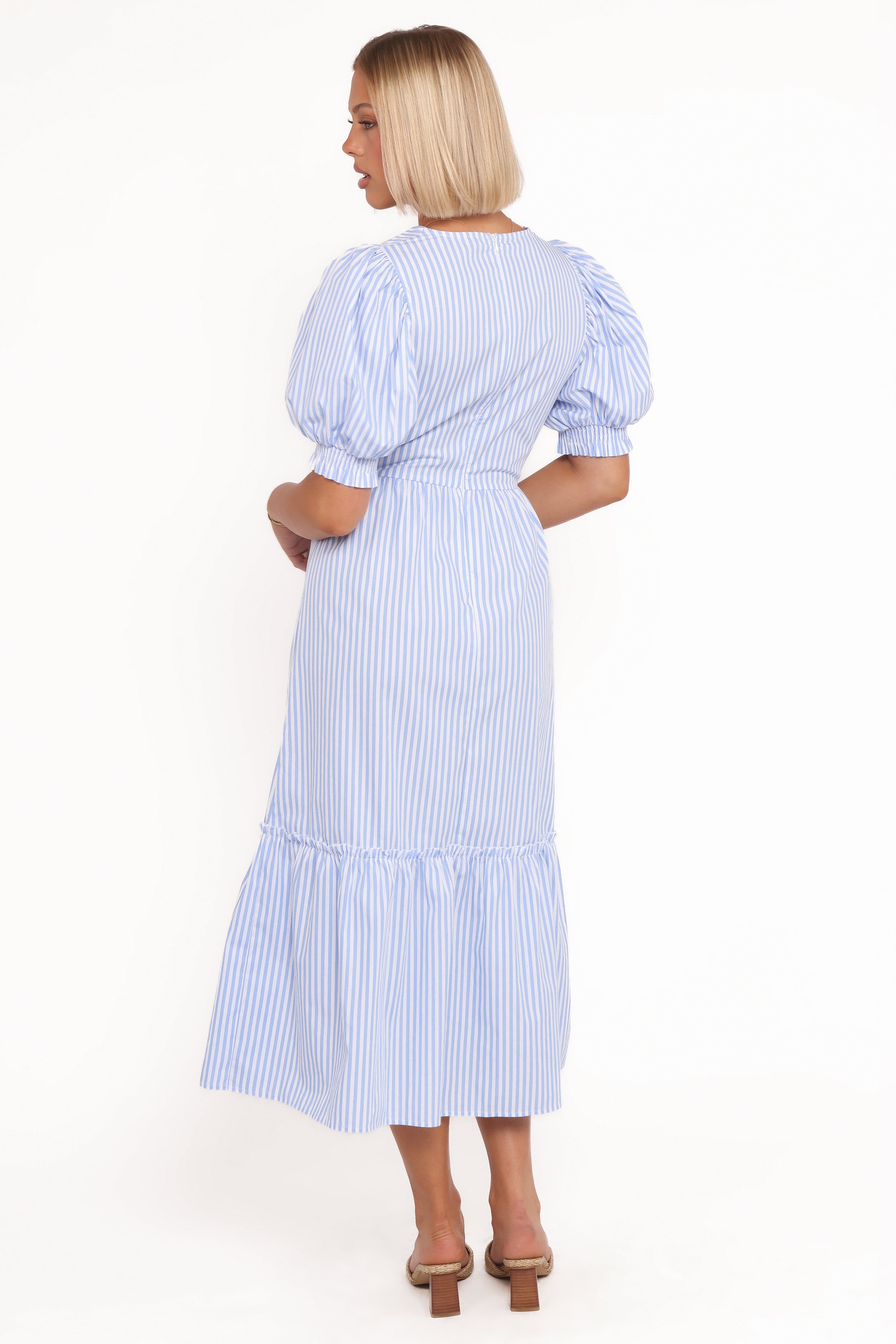 Steele Puff Sleeve Midi Dress - Blue Stripe