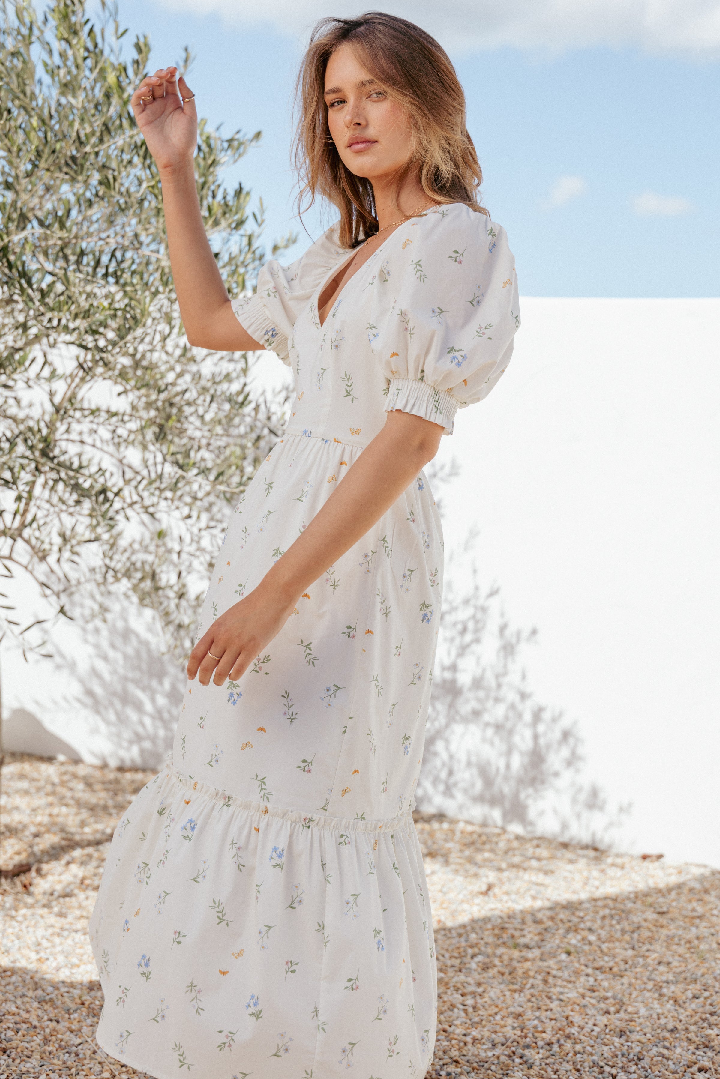 Steele Puff Sleeve Midi Dress - Floral