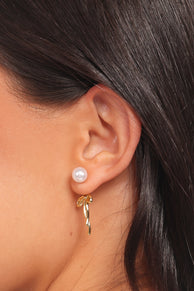 Stella Bow Earrings - Gold/Pearl