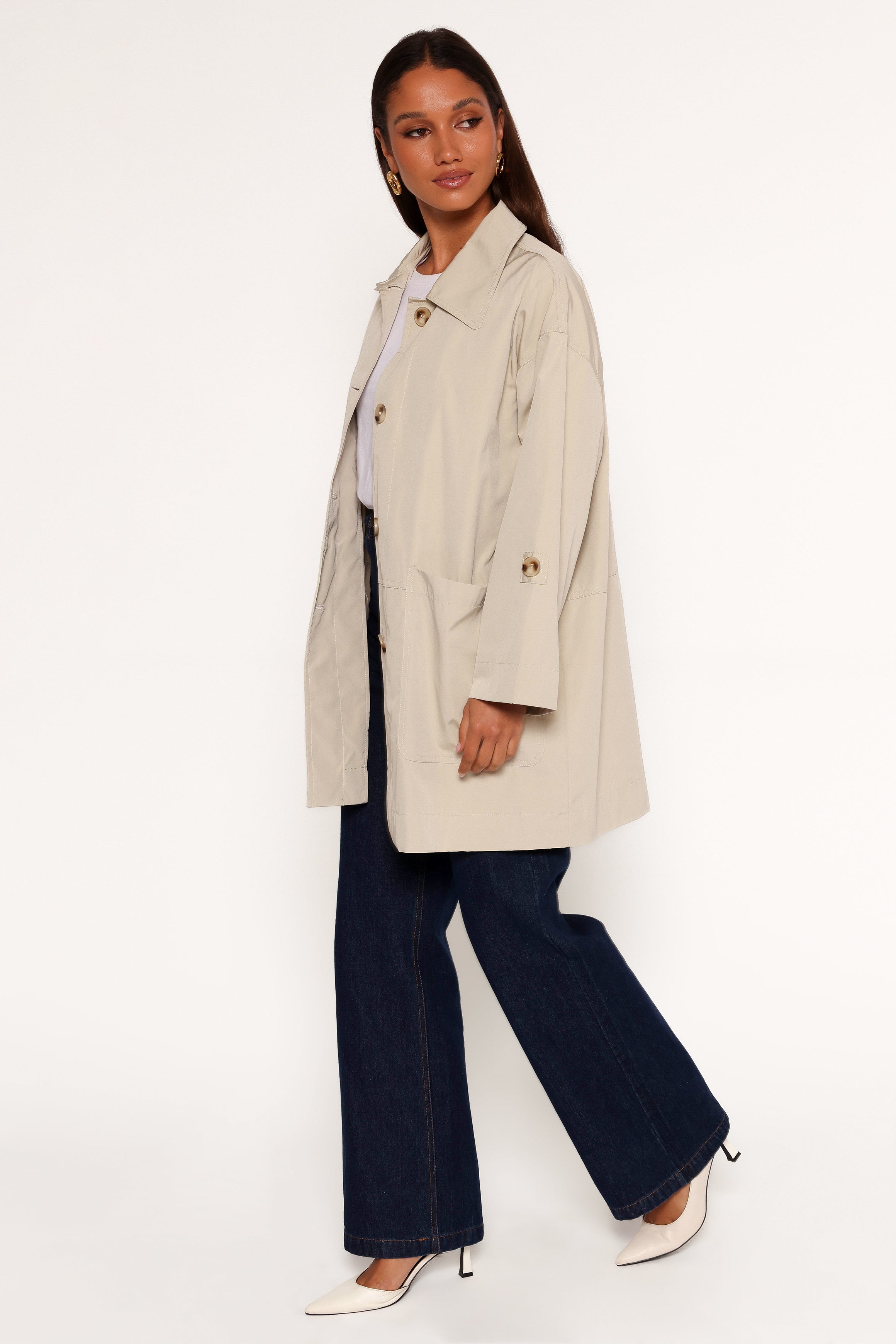 Stella Button Front Collar Jacket - Taupe