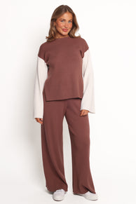 Sylvie Knitted Pant - Brown Cream