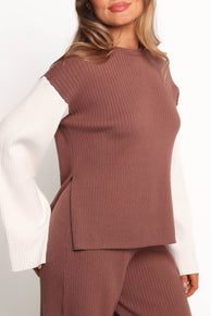 Sylvie Knitted Top - Brown Cream