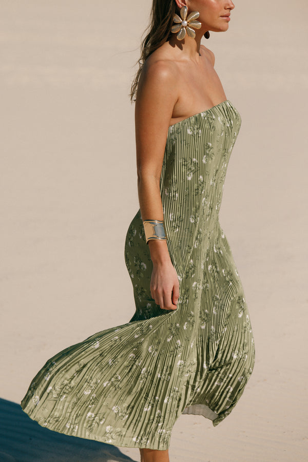 Sylvie Strapless Midi Dress - Sage Botanica