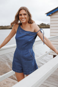 Tatum Off Shoulder Playsuit - Dark Denim