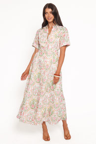 Thalira Short Sleeve Maxi Dress - Pink Floral