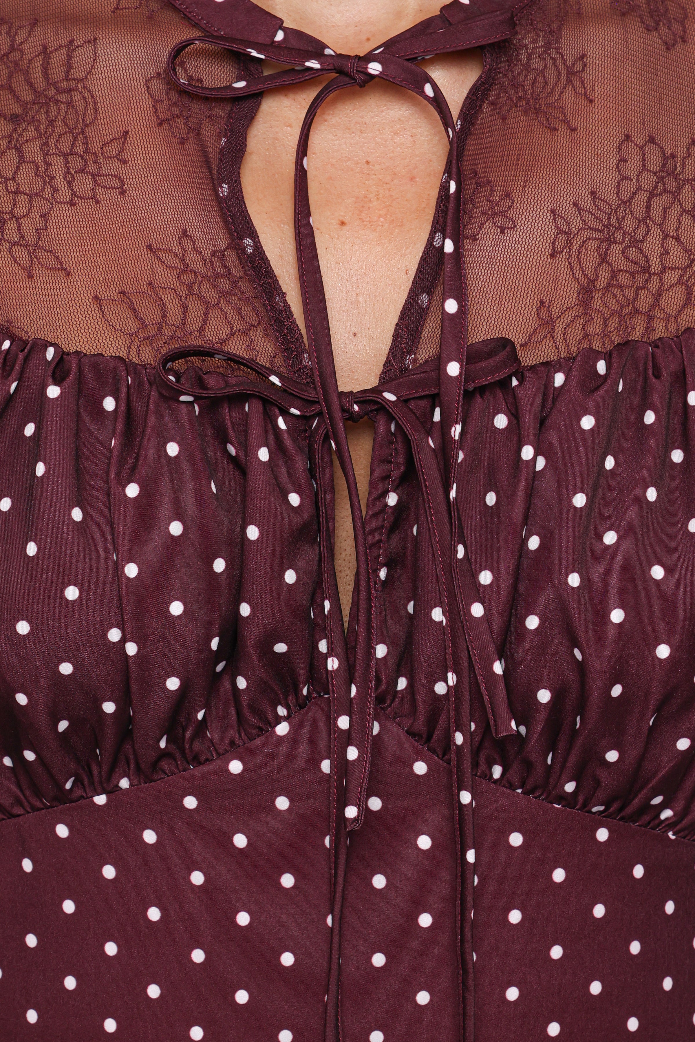 Tillie Long Sleeve Maxi Dress - Burgundy Polka Dot