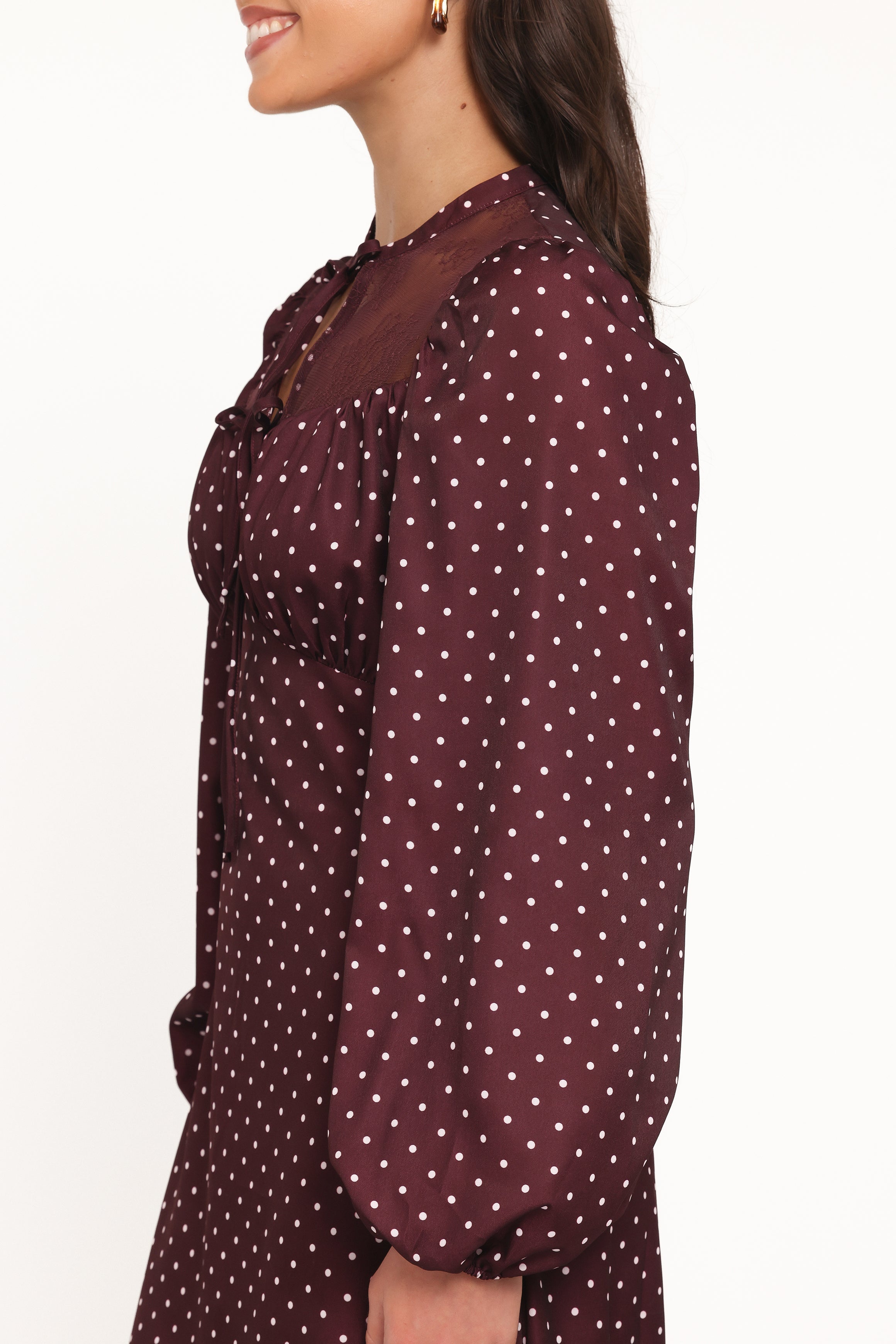 Tillie Long Sleeve Maxi Dress - Burgundy Polka Dot
