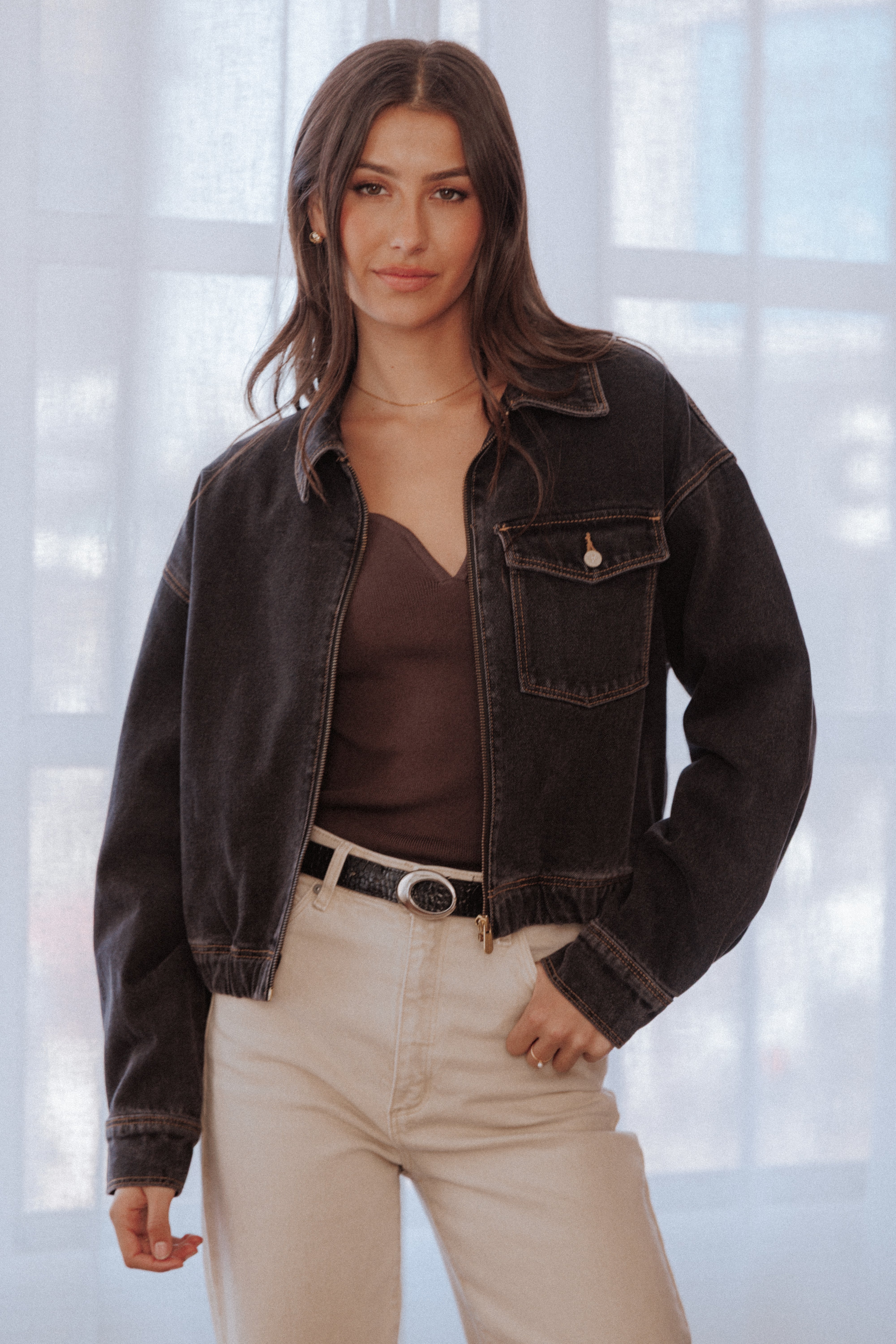 Abrand Denim Bomber Jacket - Cara Washed Black