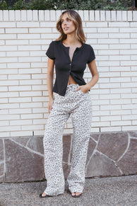 Leila Printed Wide Leg Jean - Leopard