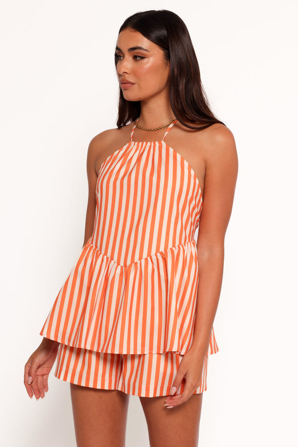 Valencia Halterneck Top - Orange Beige Stripe