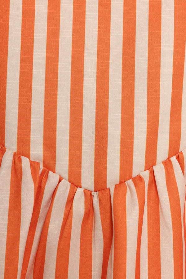 Valencia Halterneck Top - Orange Beige Stripe