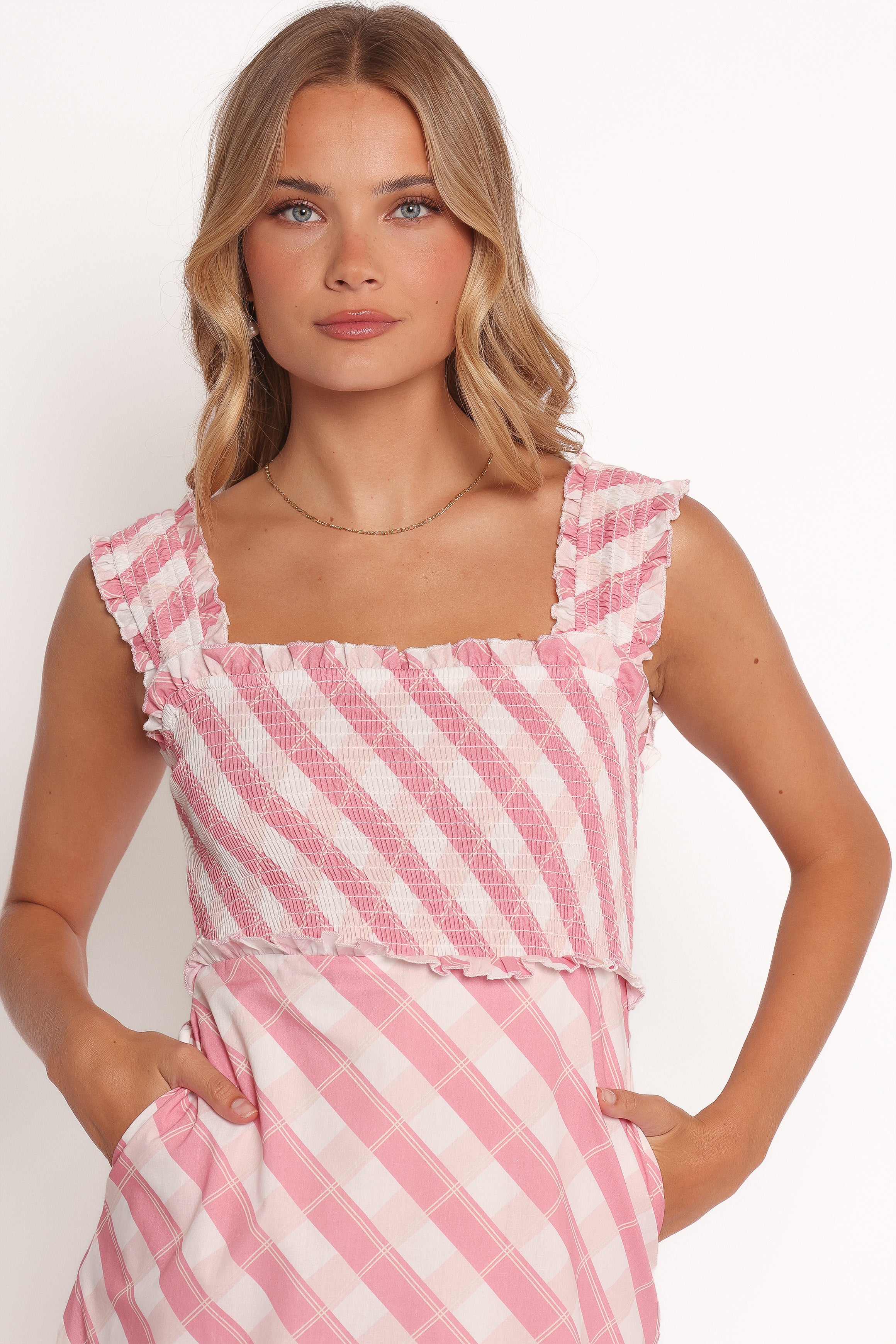 Valentin Midi Dress - Pink Check