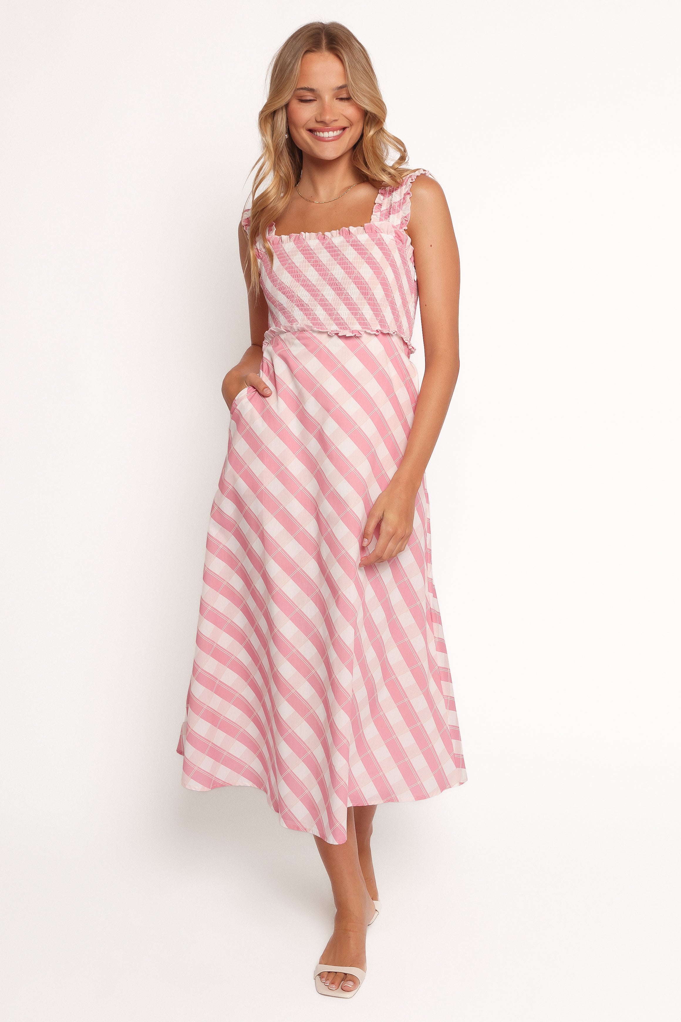 Valentin Midi Dress - Pink Check
