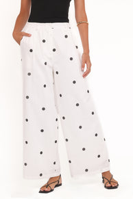 Valora Wide Leg Pant - White Black Polka Dot