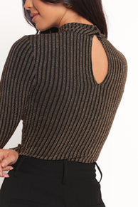 Vienah Long Sleeve Bodysuit - Black Gold