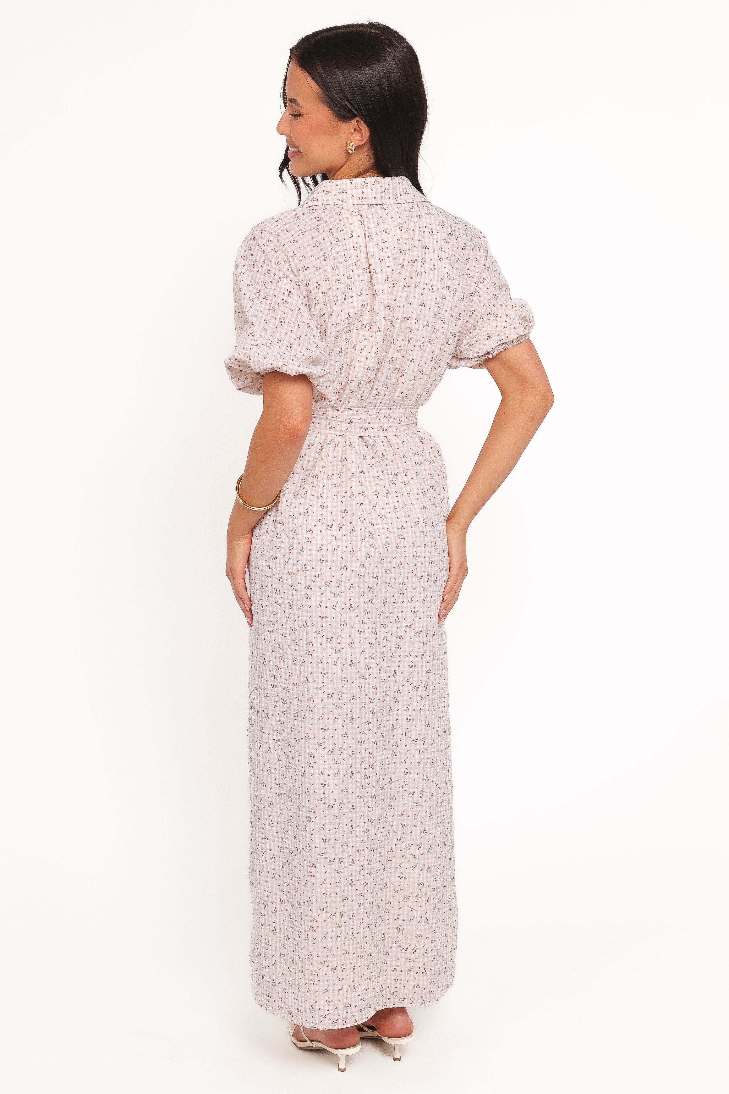 James Button Through Maxi Dress - Gingham Floral