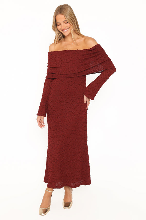 Wilma Off Shoulder Dress - Burgundy