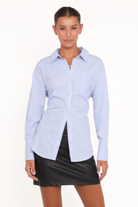 Yacra Tie Shirt - Blue White Stripe