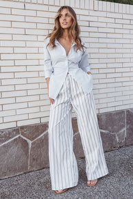 Ember Cotton Pants - Blue Brown Stripe