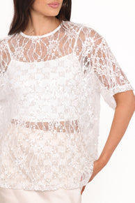 Yonder Sheer Lace Tee Top - White