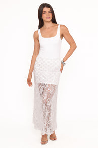 Yonder Sheer Panel Lace Maxi Skirt - White