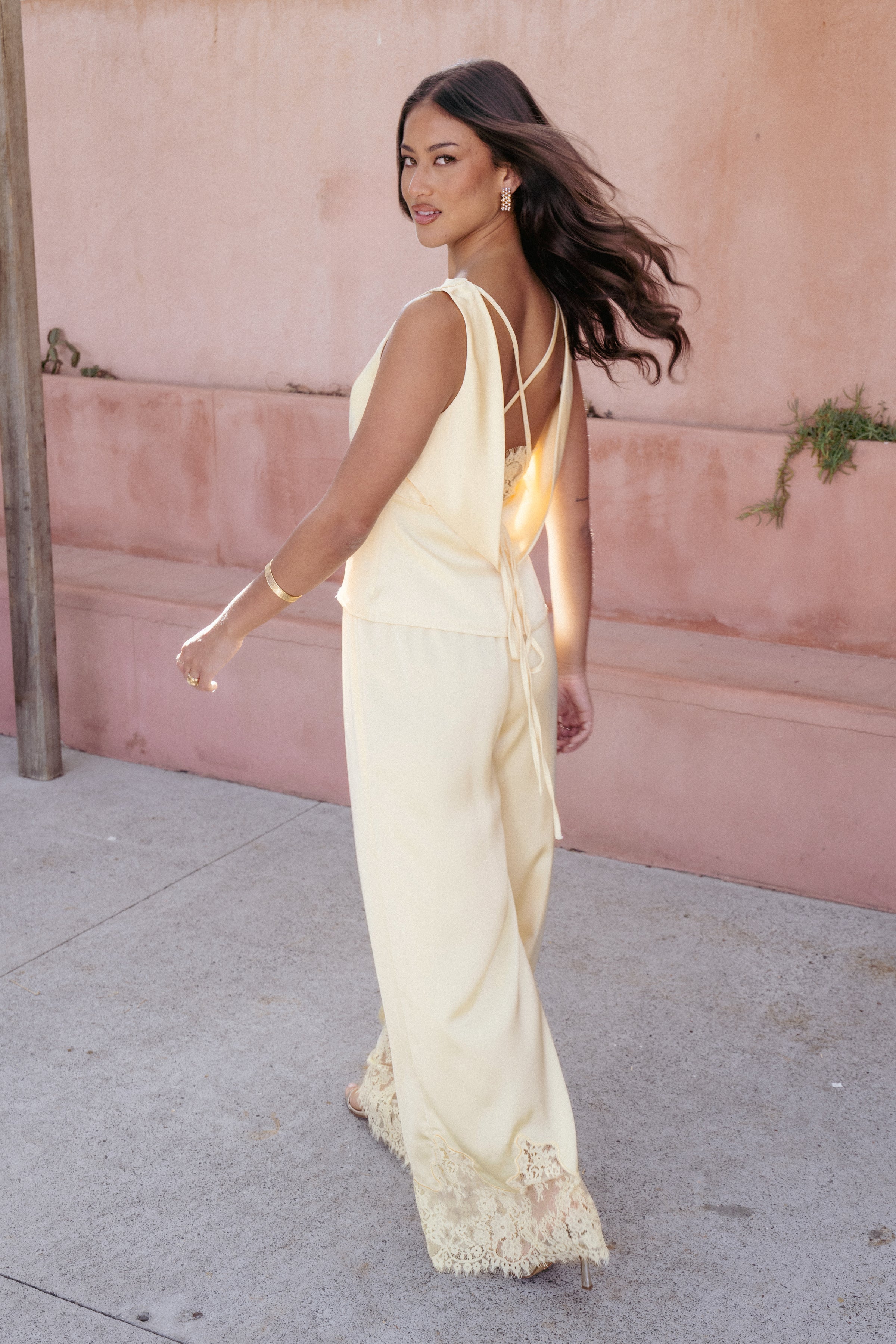 Viola Drawstring Wide Leg Pant - Yellow