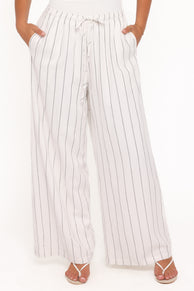 Zane Tie Waist Pant - White Stripe