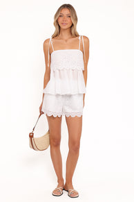 Zera Eyelet Scallop Shorts - White