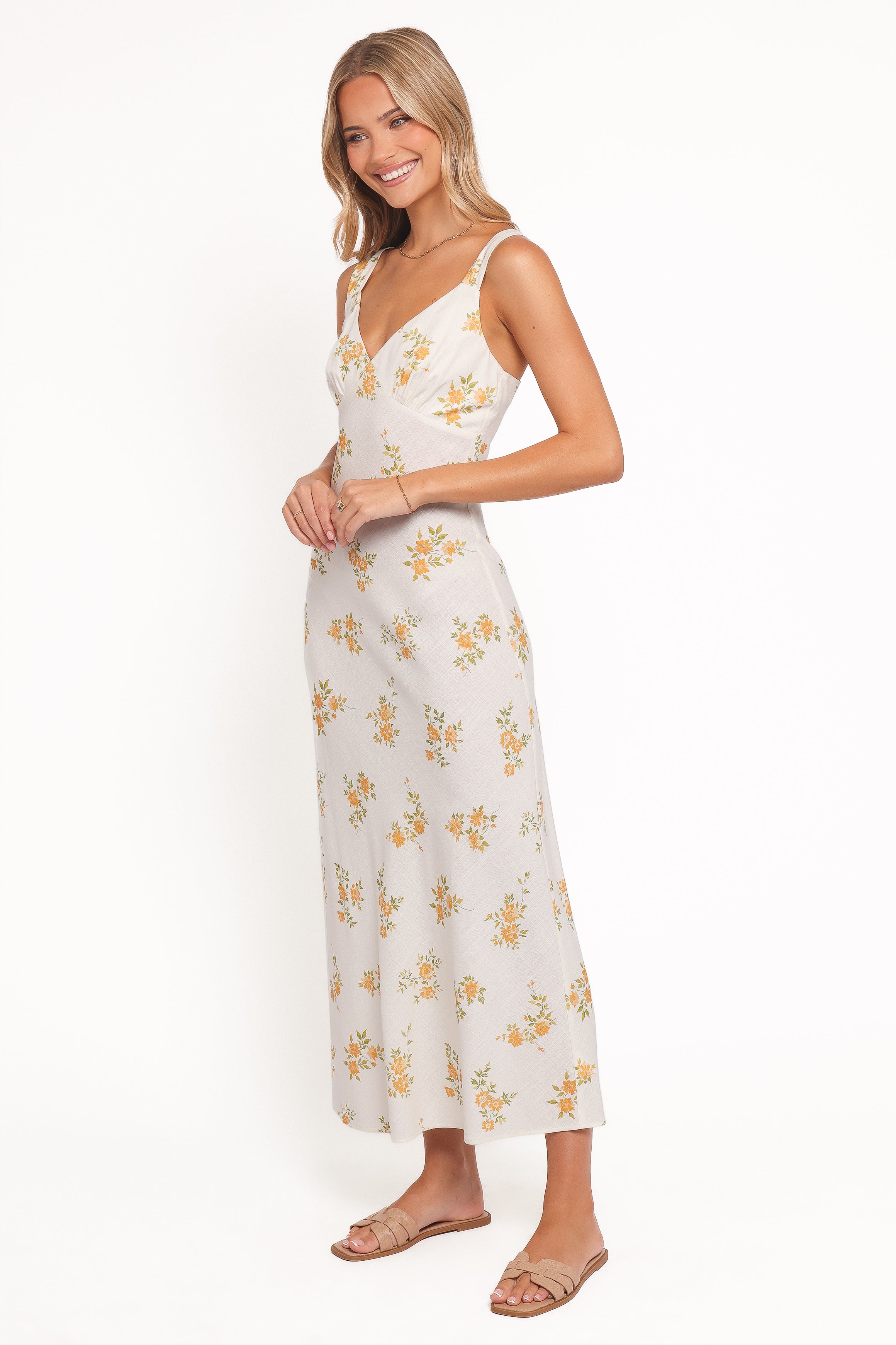Zinnia Midi Dress - Yellow Floral