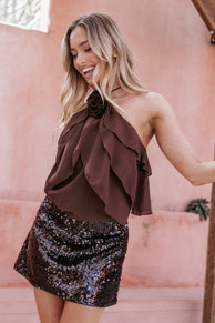 Zinnia Sequin Mini Skirt - Brown
