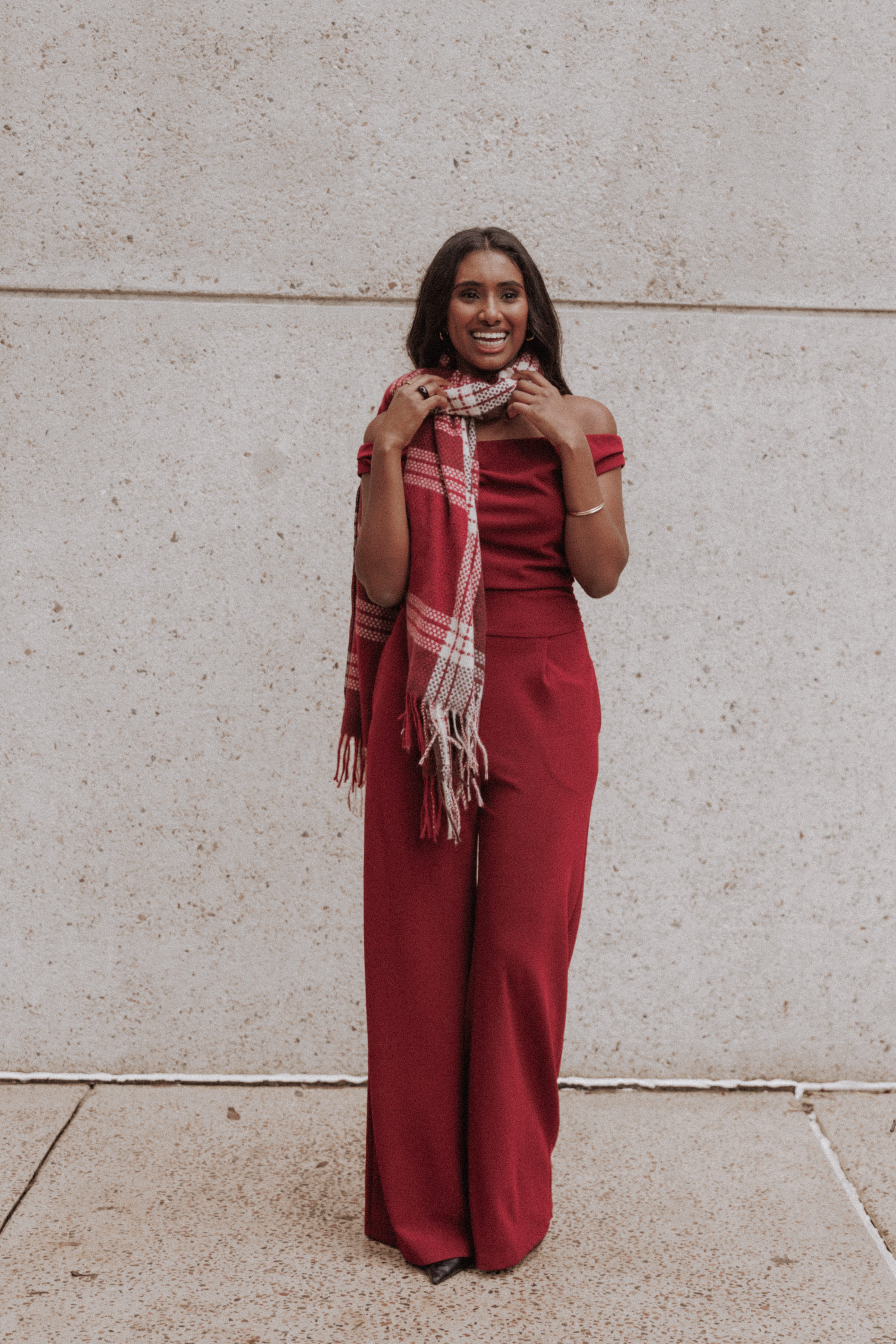ACCESSORIES Abigail Scarf - Burgundy Check